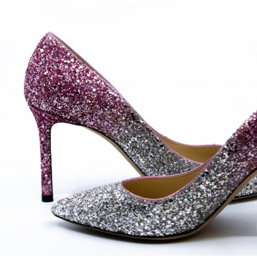 Jimmy Choo Romy 85 Glitter Pumps - Size 36 - Pink And Silver - Picture 6 of 14